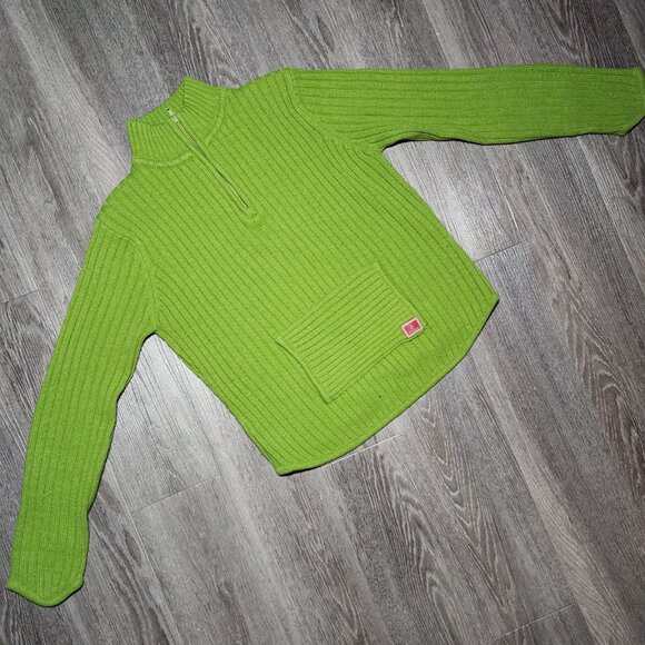 Vintage Y2K comfy bright apple green knit sweater ✦ High neck quarter zip-up top - Picture 12 of 15
